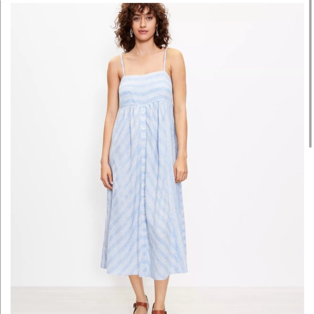 NWT Loft Women’s LOFT beach striped button down midi dress size small